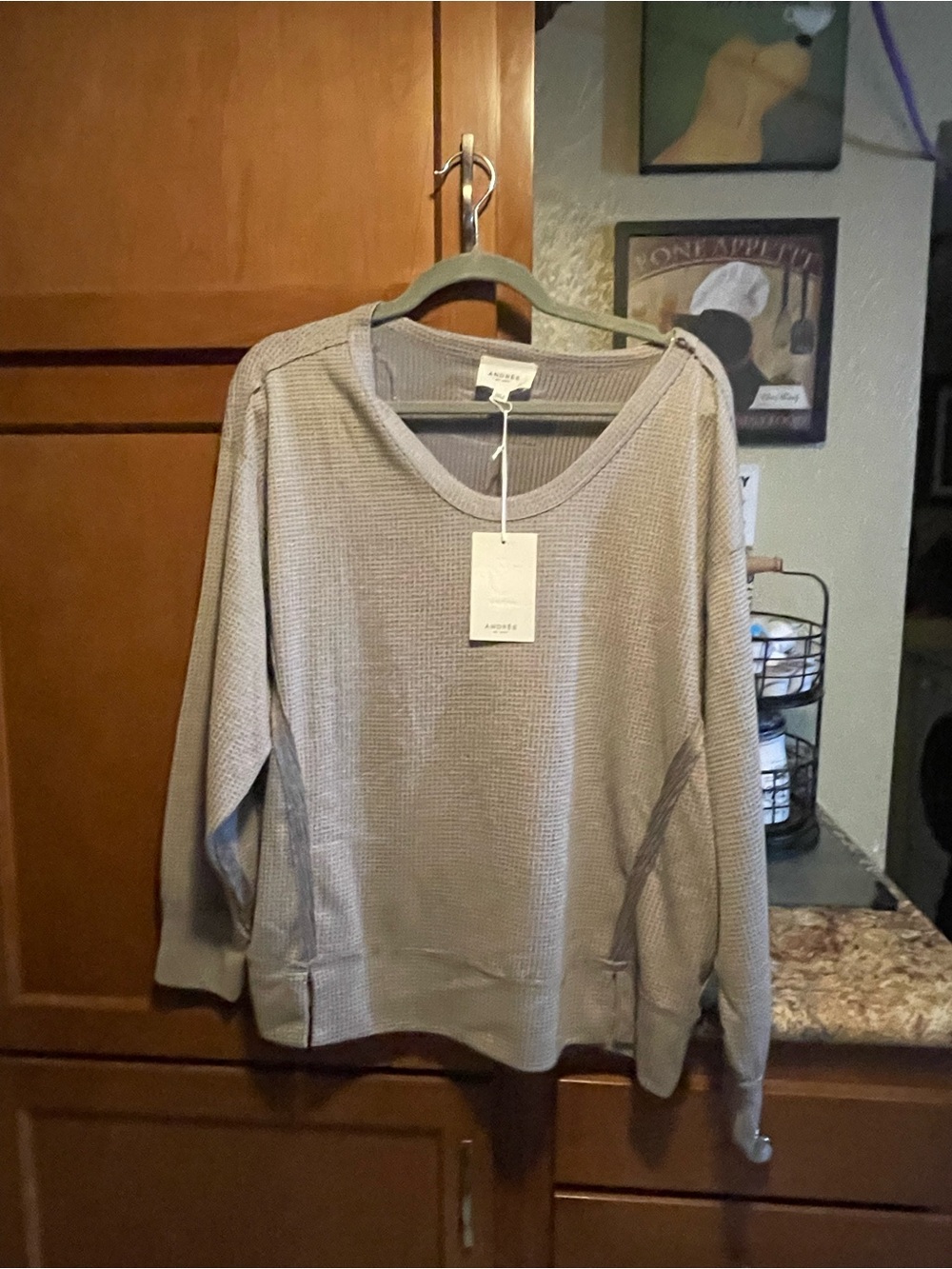 ANDREE BY UNIT Taupe Scoop-Neck Waffle Knit Sweater